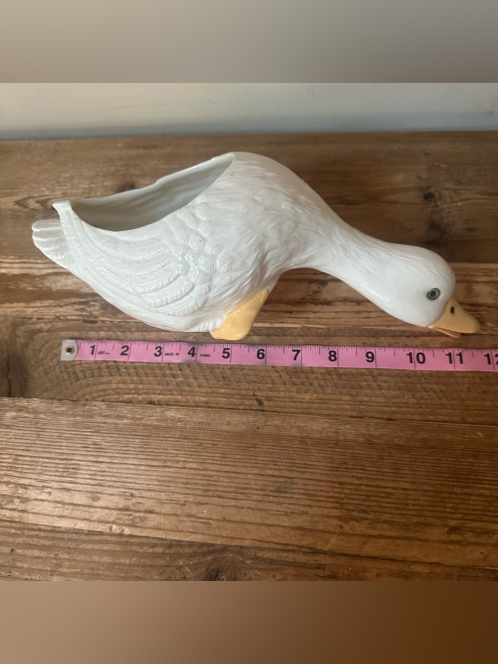 Vintage White Ceramic Goose Planter & Mini Duck Figurine Set Farmhouse Decor - Picture 7 of 11